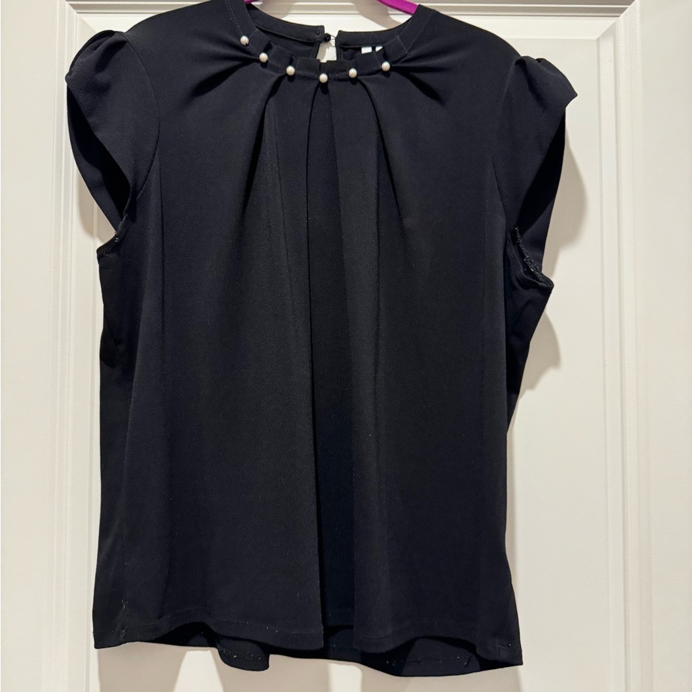 Elle Black Blouse with Pearl Details